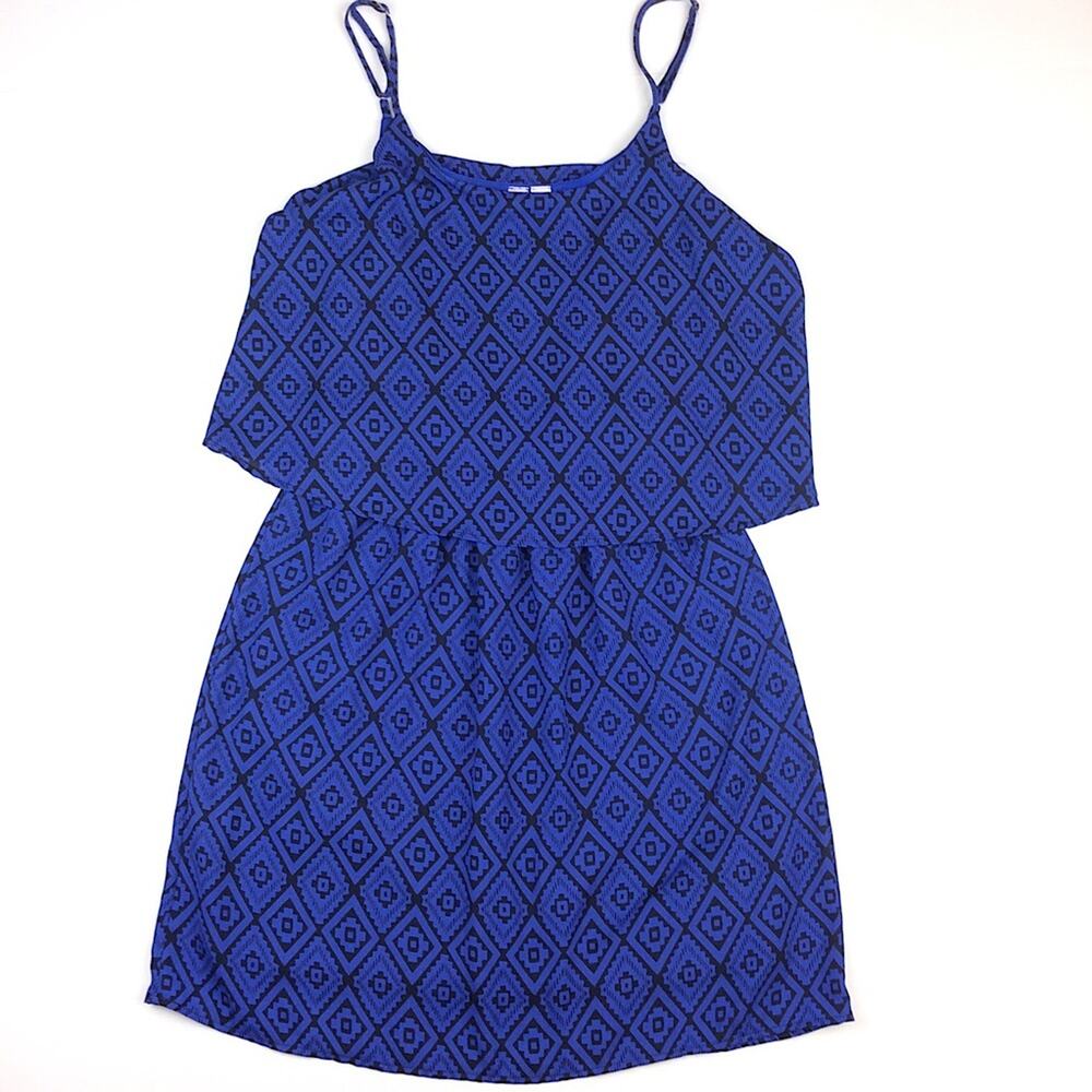 Blue Black Juniors Ikat Mini Sundress Small